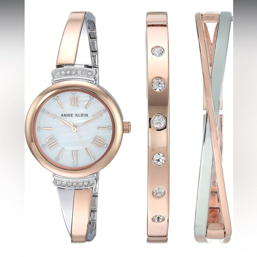 Anne Klein Rose Gold and Silver Watch Set with two elegant matching bracelets - Picture 1 of 7